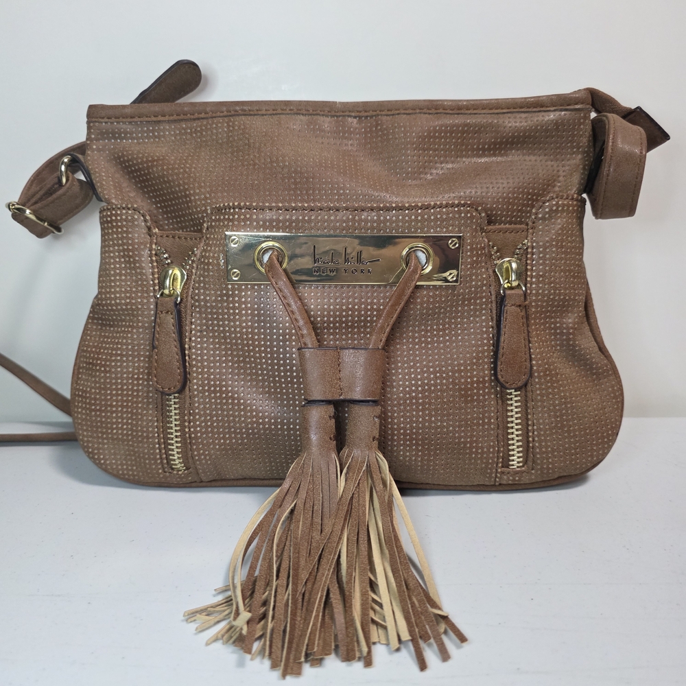 Nicole Miller New York crossbody bag with gold-tone hardware and leather Tassel